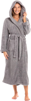 Womens Fluffy Fuzzy Plush Robe - Long Hooded Plus Size Gray