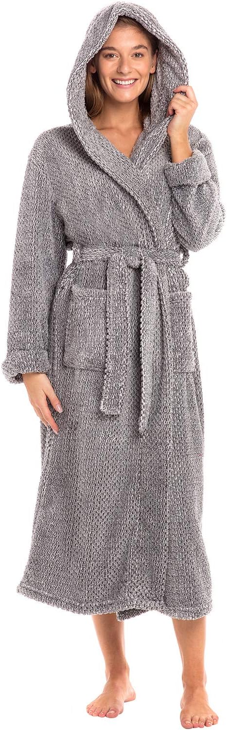 Fluffy Plush Robe for Women - Long Hooded Plus Size Comfort