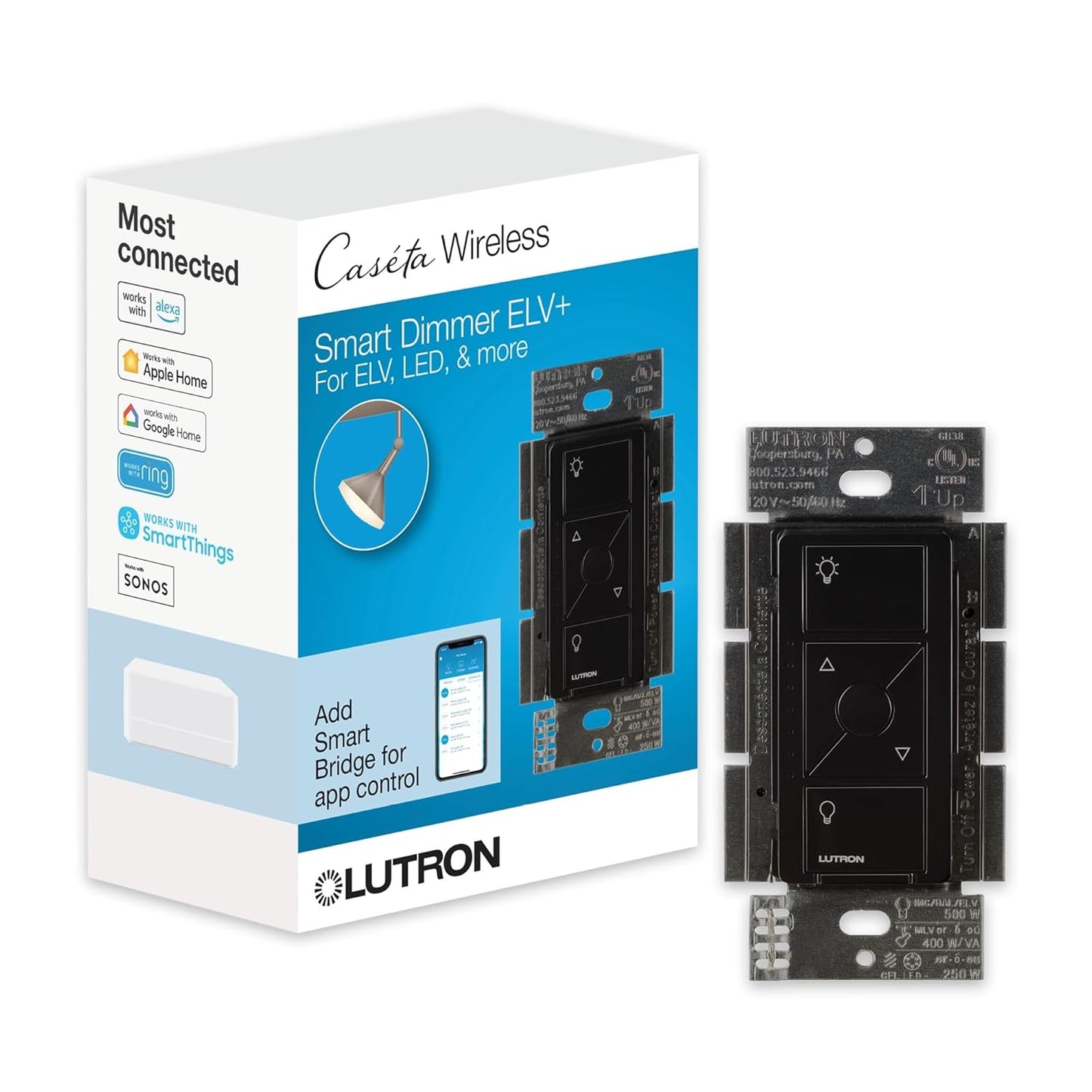 Lutron Caseta Smart Dimmer Switch ELV+ for Easy Lighting Control