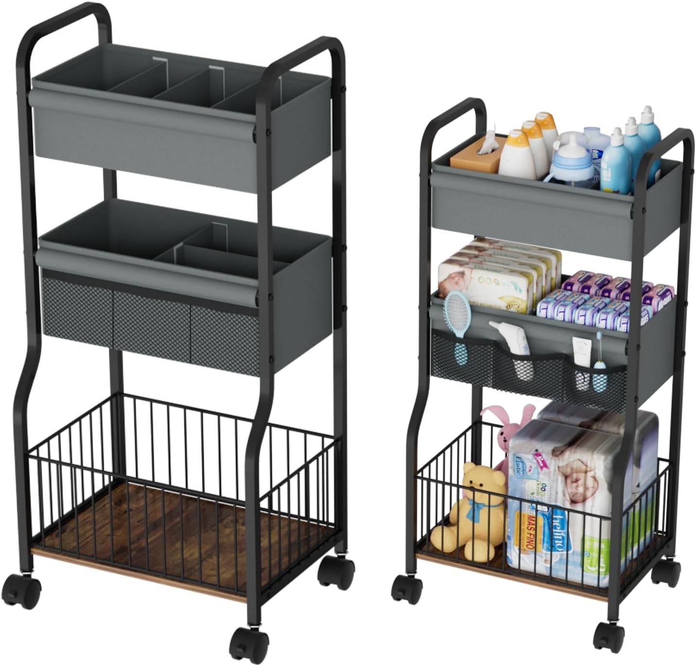 3-Tier Baby Diaper Caddy Cart Organizer for Nursery Storage