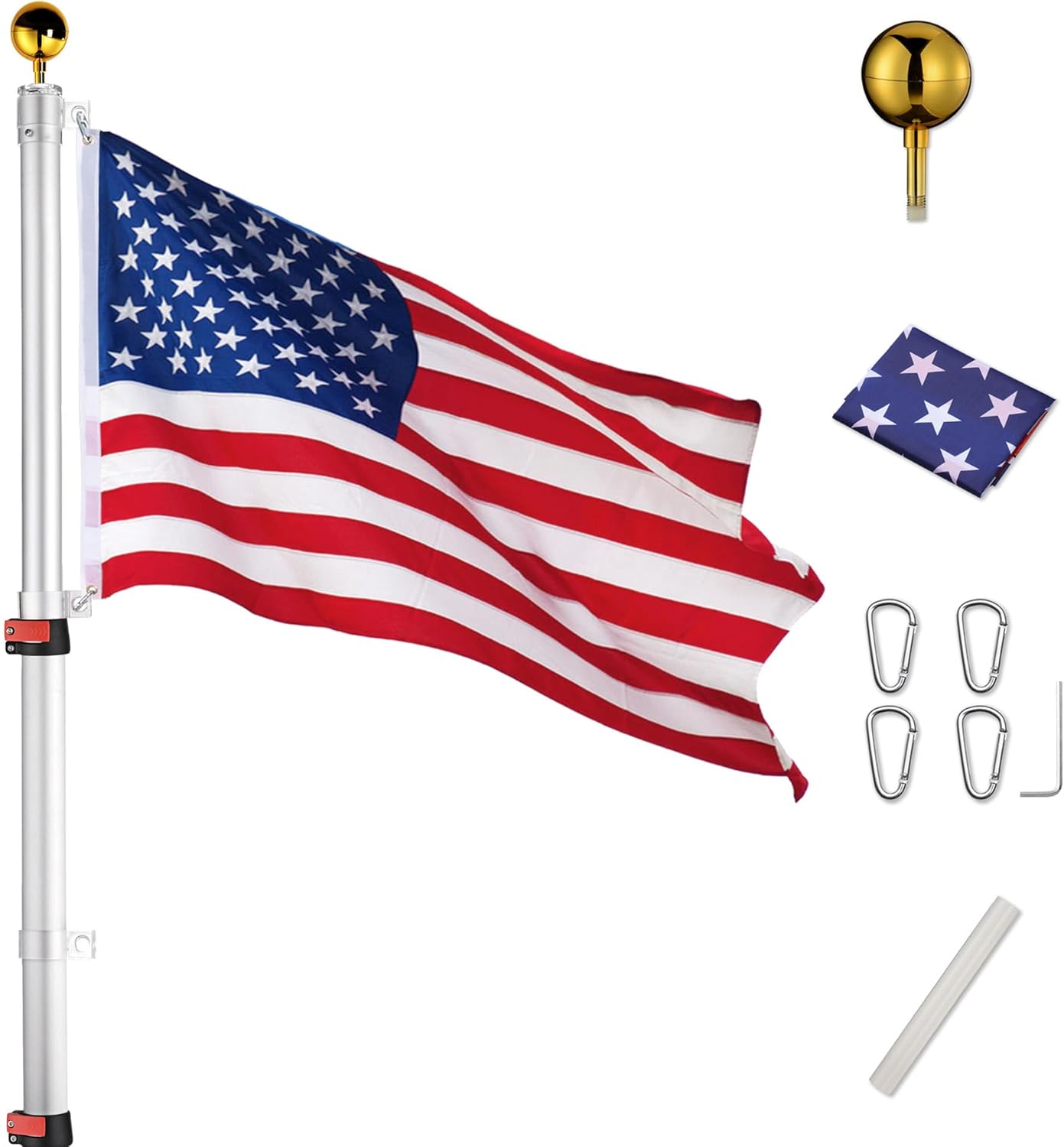 30 Ft Telescopic Flag Pole Kit for Flying 2 Flags Outdoors
