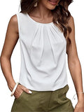 Milumia Women's Casual Pleated Round Neck Sleeveless Work Blouse Top