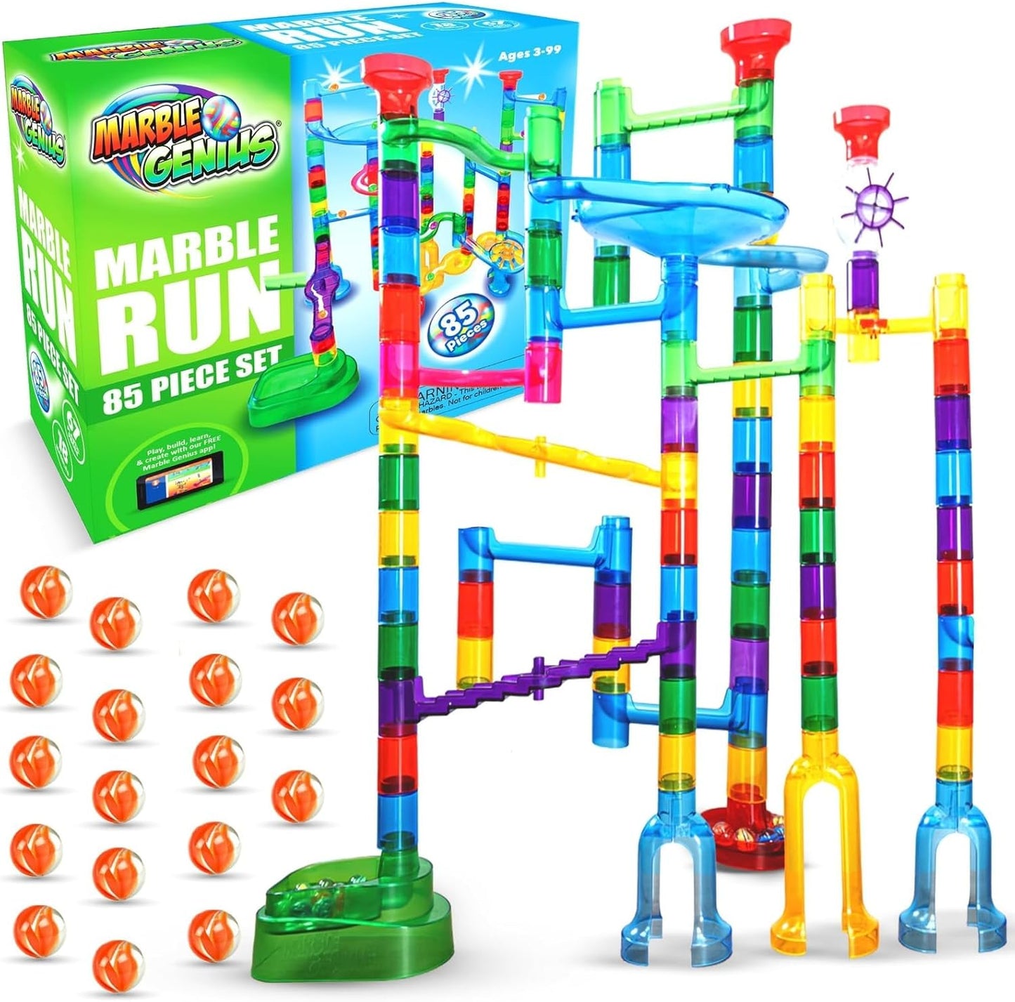 Marble Genius Marble Run Set - 85 Piece Maze Track for All Ages