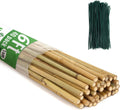 Bamboo Plant Stakes 6 ft 40 Pack with 200 Twist Ties - Strong Garden