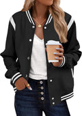 Bomber Jacket Women Varsity Casual Button Down (Style 71KD)