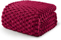 King Size Deep Red Fleece Blanket 90x104 in - Soft Jacquard Velvet