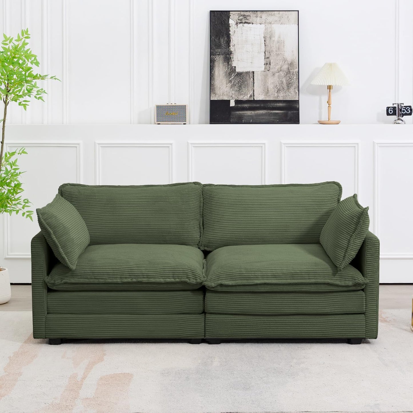 ROWHY Sectional Loveseat with Pillows - Modern Corduroy Sofa