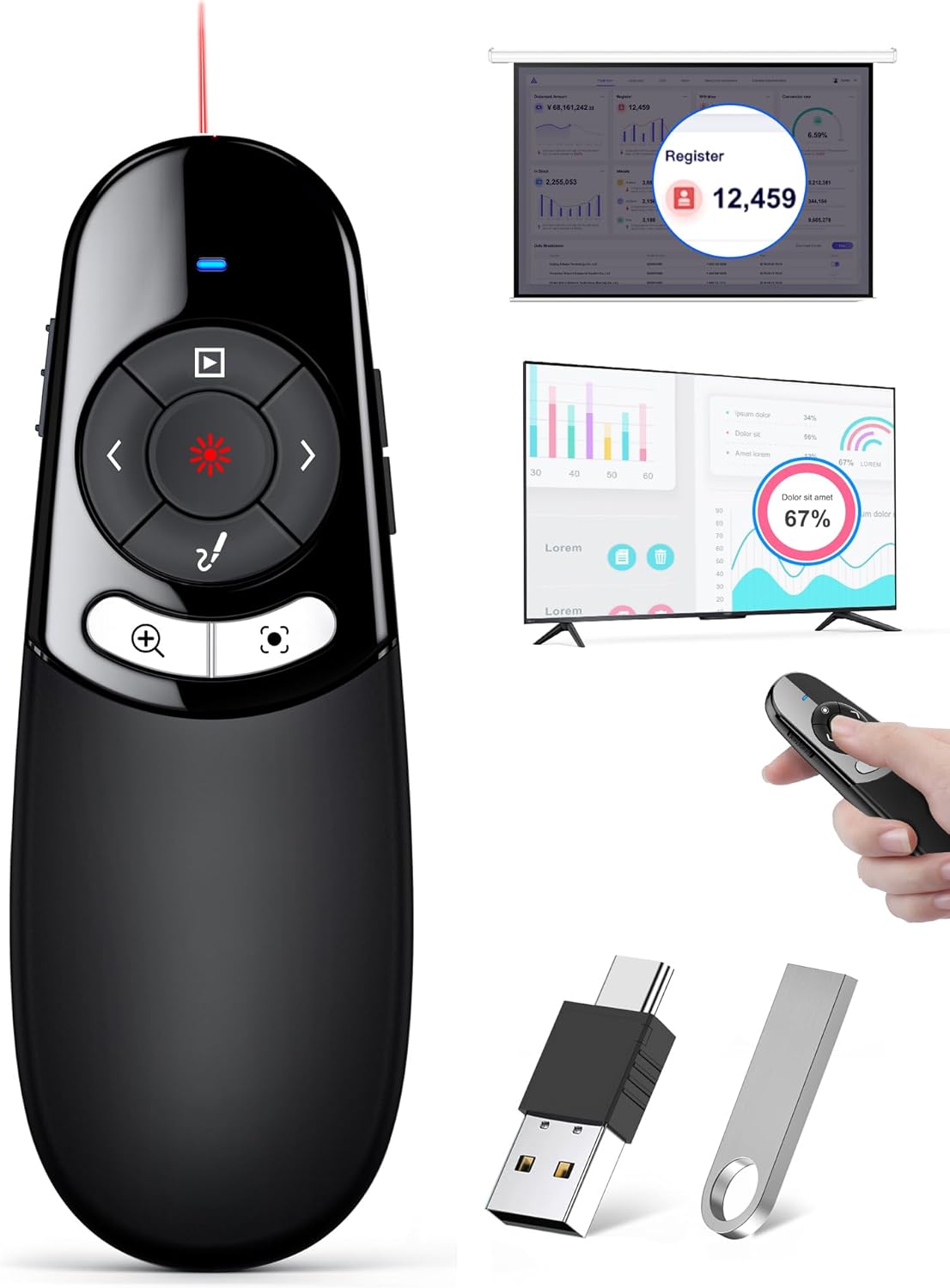 2IN1 Laser Pointer Digital Presentation Clicker for PPT Use