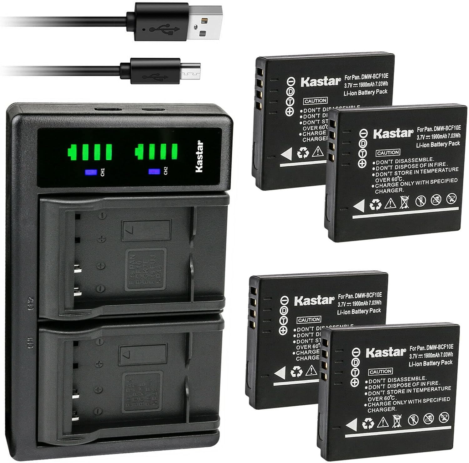 Kastar 4-Pack Battery and USB Charger for Panasonic DMW-BCF10