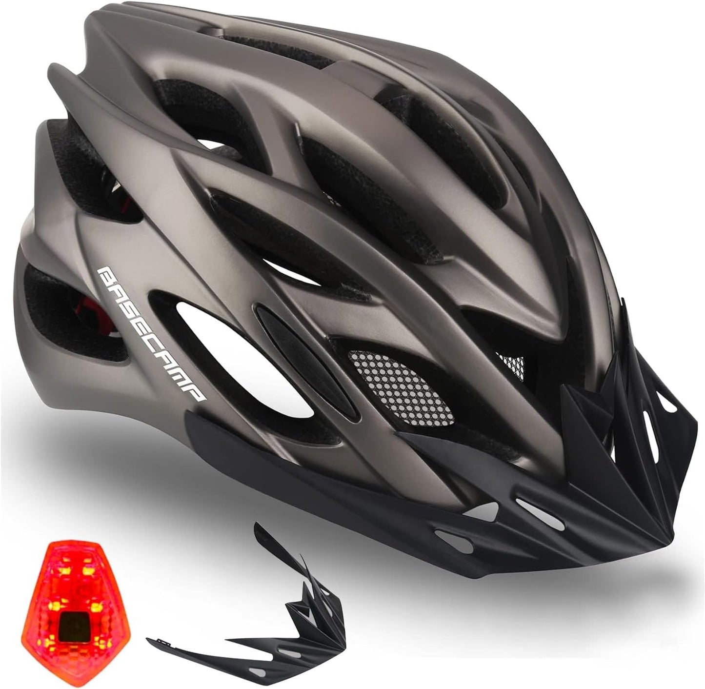 Basecamp Bike Helmet for Adults with LED Light & Sun Visor
