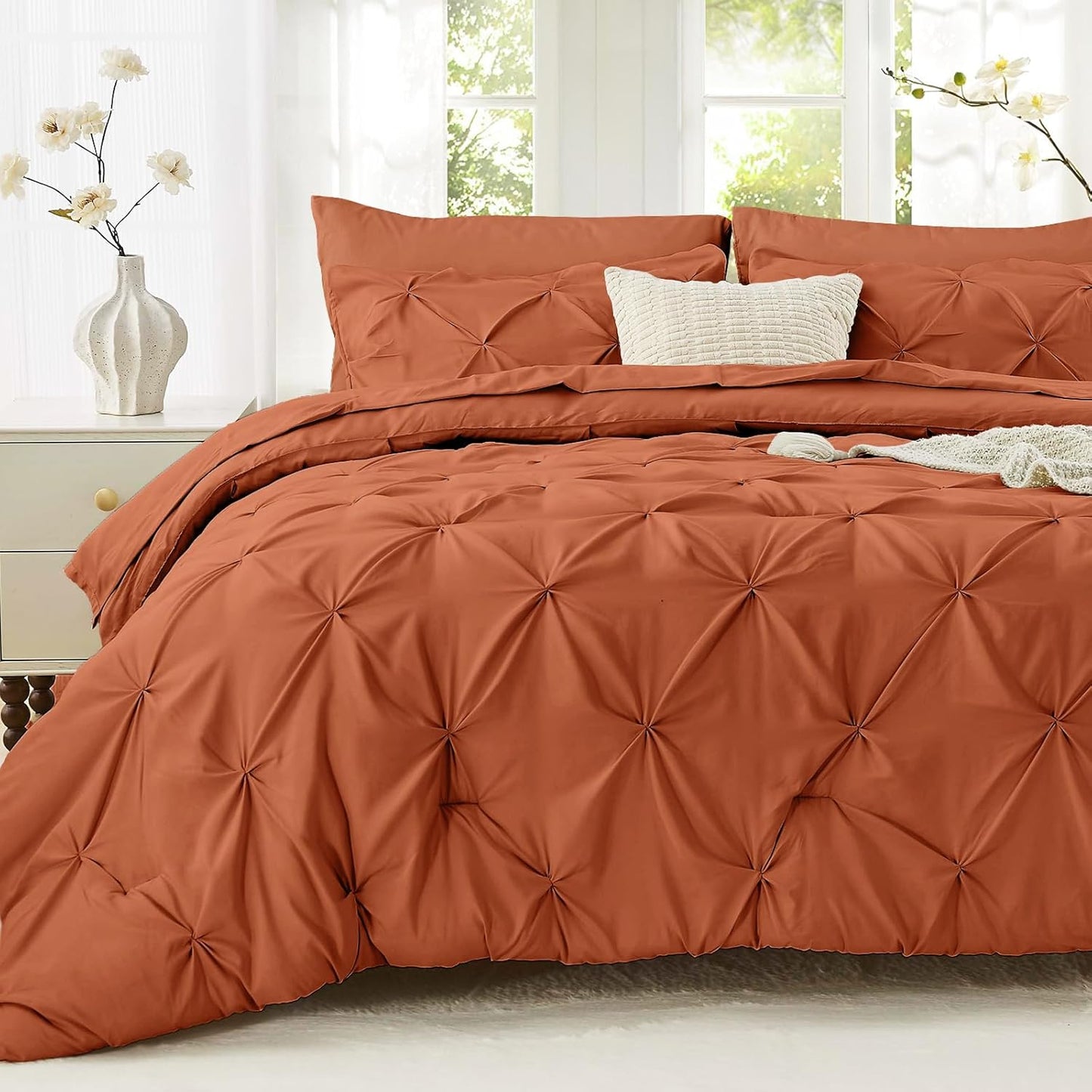 Sasttie Queen Comforter Set - 7-Piece Pintuck Bedding Set