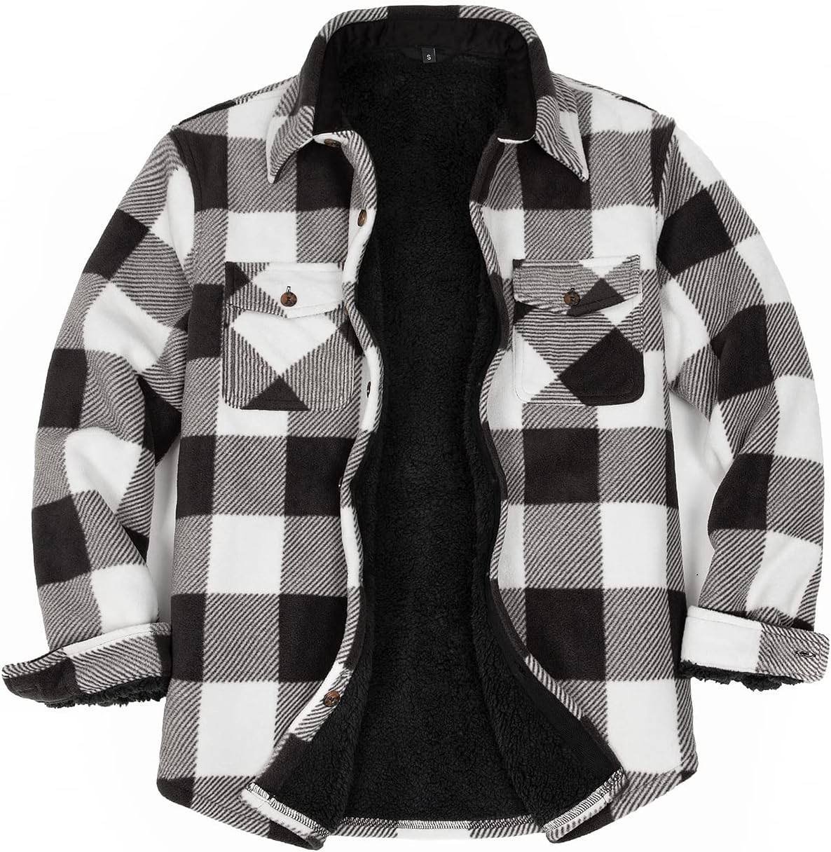 ZENTHACE Men's Warm Sherpa Lined Fleece Plaid Flannel Shirt Jacket