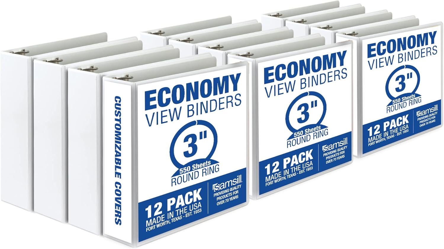 3 Inch 3 Ring Binders for School, Home, Office - 12 Pack