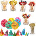 Festive Drink Decor Set - 350pcs Bamboo Picks & Umbrellas