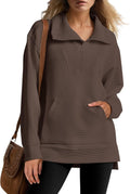 Womens Quarter Zip Oversized Ribbed Knit Tunic Sweatshirt - Cozy Fall