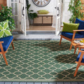 Courtyard 9 ft x 12 ft Dark Green/Beige Trellis Outdoor Rug - Durable