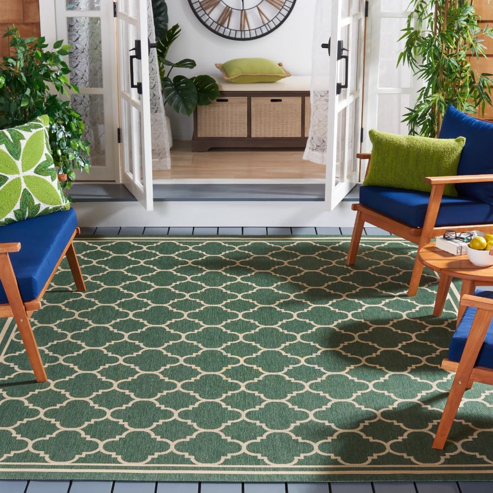 SAFAVIEH Courtyard Collection 9ft x 12ft Dark Green/Beige Rug