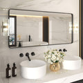 60X28 Inch Black Metal Framed Bathroom Mirror for Wall Decor