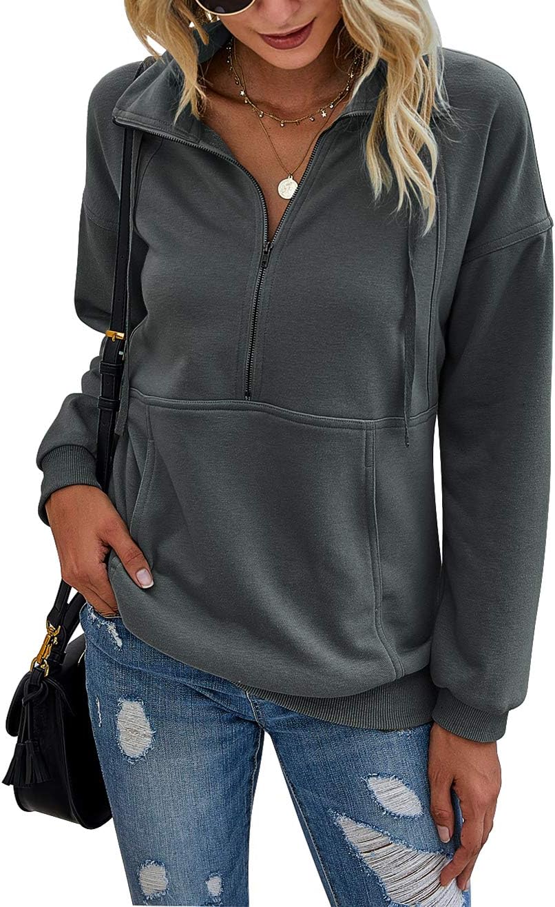 PRETTYGARDEN Women's Casual Long Sleeve Zipper Sweatshirt Tops