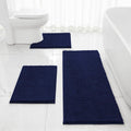 HOMEIDEAS 3 Piece Chenille Bathroom Rug Set - Ultra Soft Navy Blue