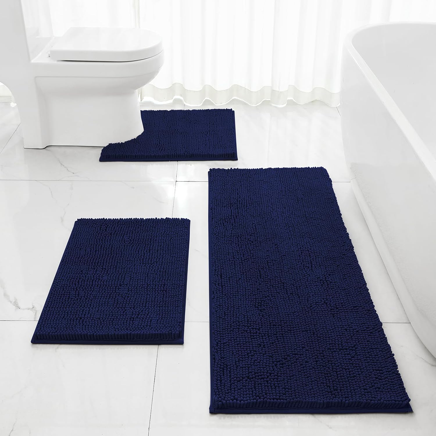 HOMEIDEAS Extra Large Ultra Soft Non Slip Chenille Bath Rugs Set