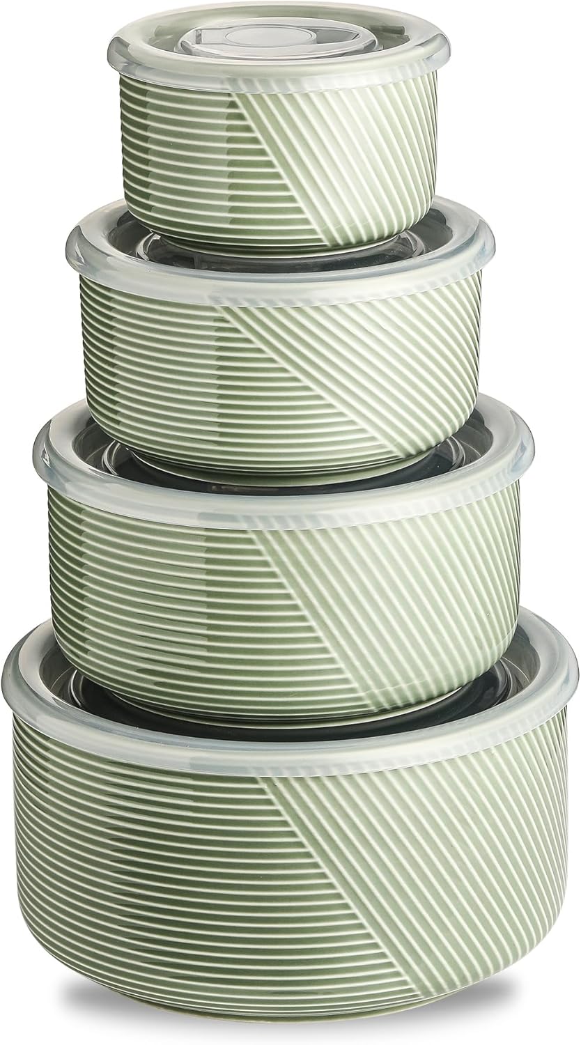 Ceramic Nesting Bowls with Lids for Food Storage and Prep