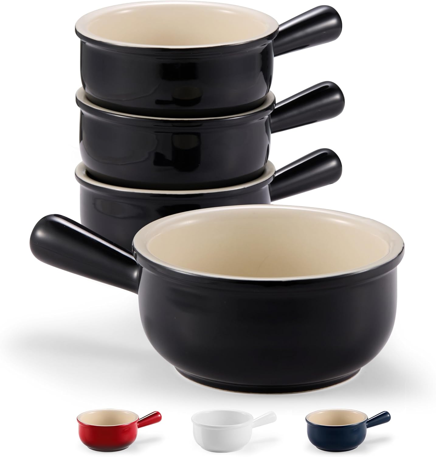 KooK French Onion Soup Bowls Set of 4, 15 oz Ceramic Crocks