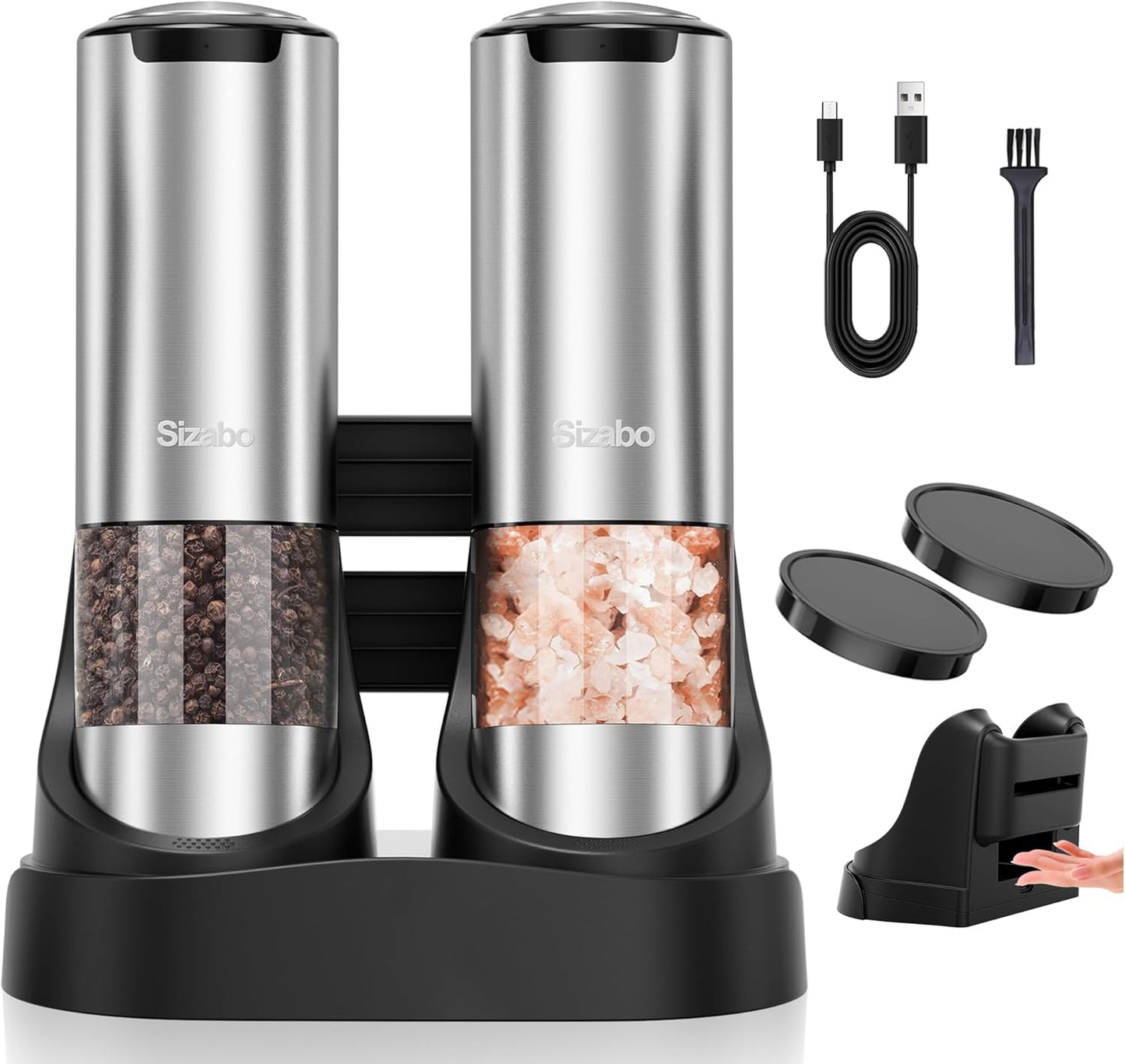 Electric Salt and Pepper Grinder Set with Adjustable Coarseness