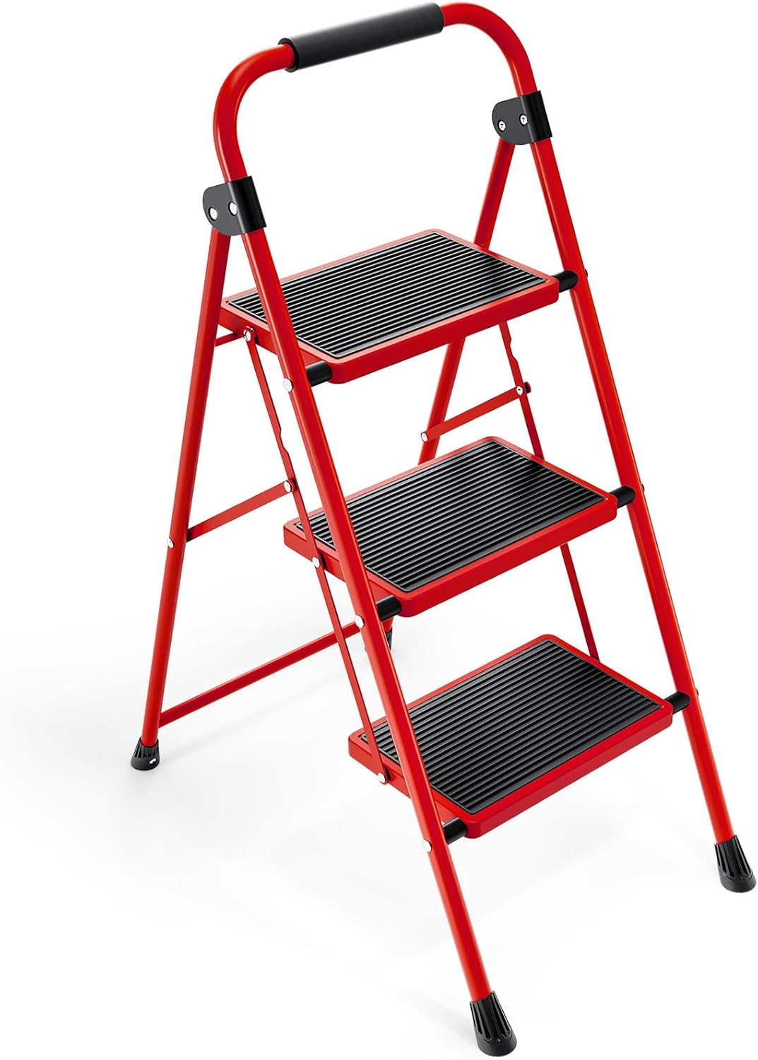 KINGRACK 3 Step Ladder with Anti-Slip Pedals and Handrails