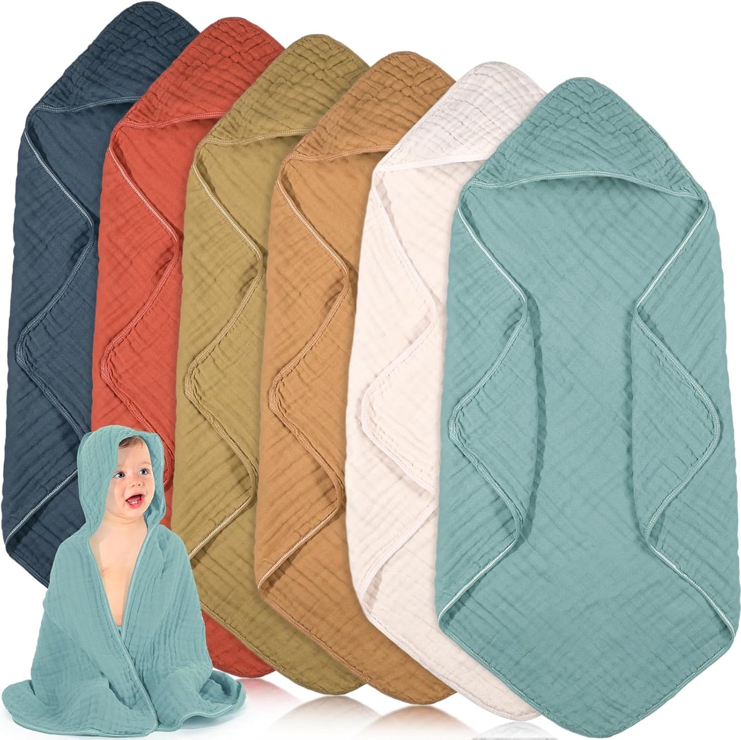 Peryiter 6 Pcs Muslin Hooded Baby Towels for Newborns