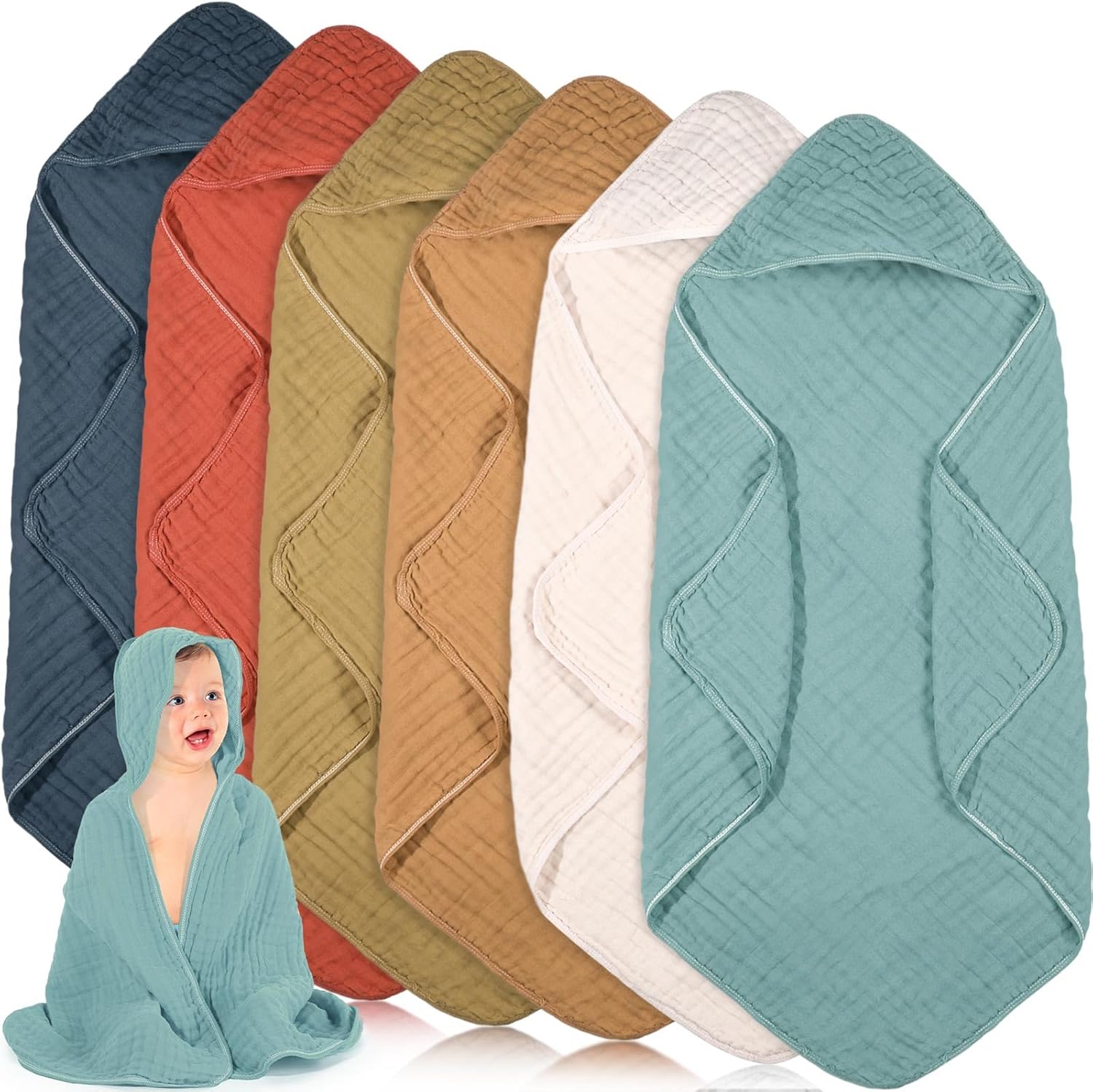 Peryiter 6 Pcs Muslin Hooded Baby Towels for Newborns