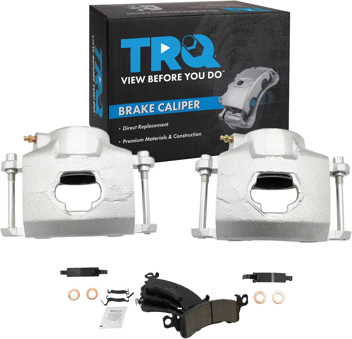 TRQ Front Brake Caliper Set with Ceramic Brake Pads for Cadillac