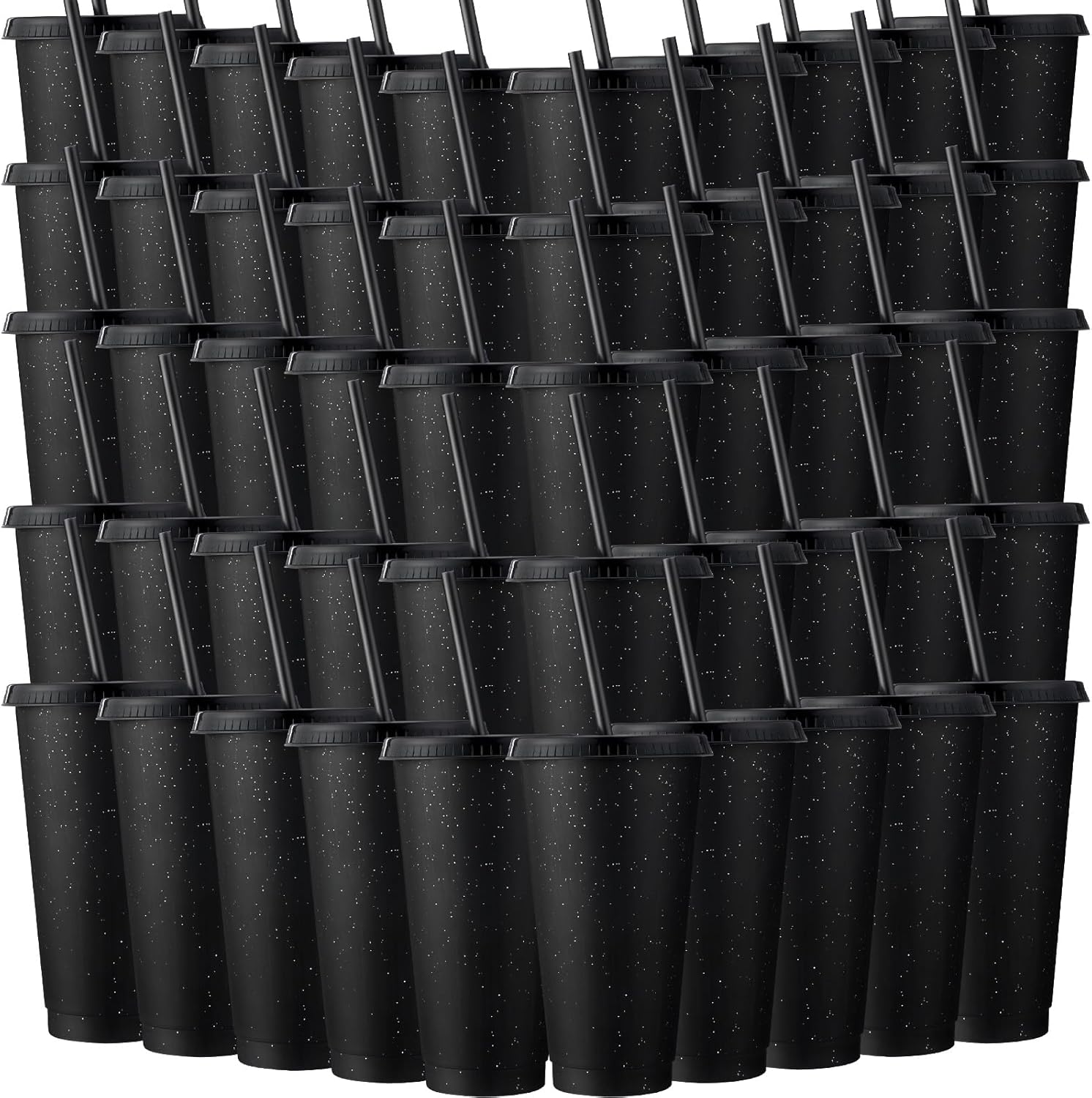60 Pack Glitter Plastic Cups with Straw and Lid for Parties
