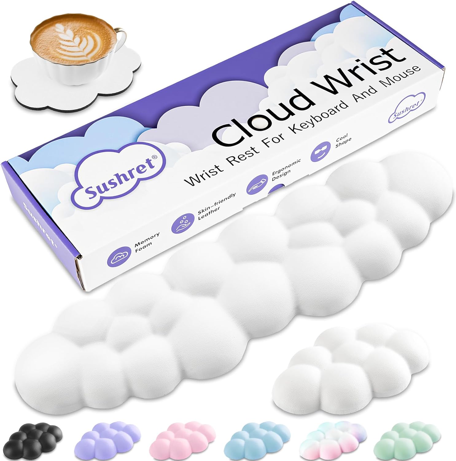 Memory Foam Cloud Wrist Rest Set - Cute Comfort for PC/Gaming