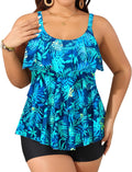 Plus Size Tankini Swimsuit Two Piece Set - Tummy Control Ruffle