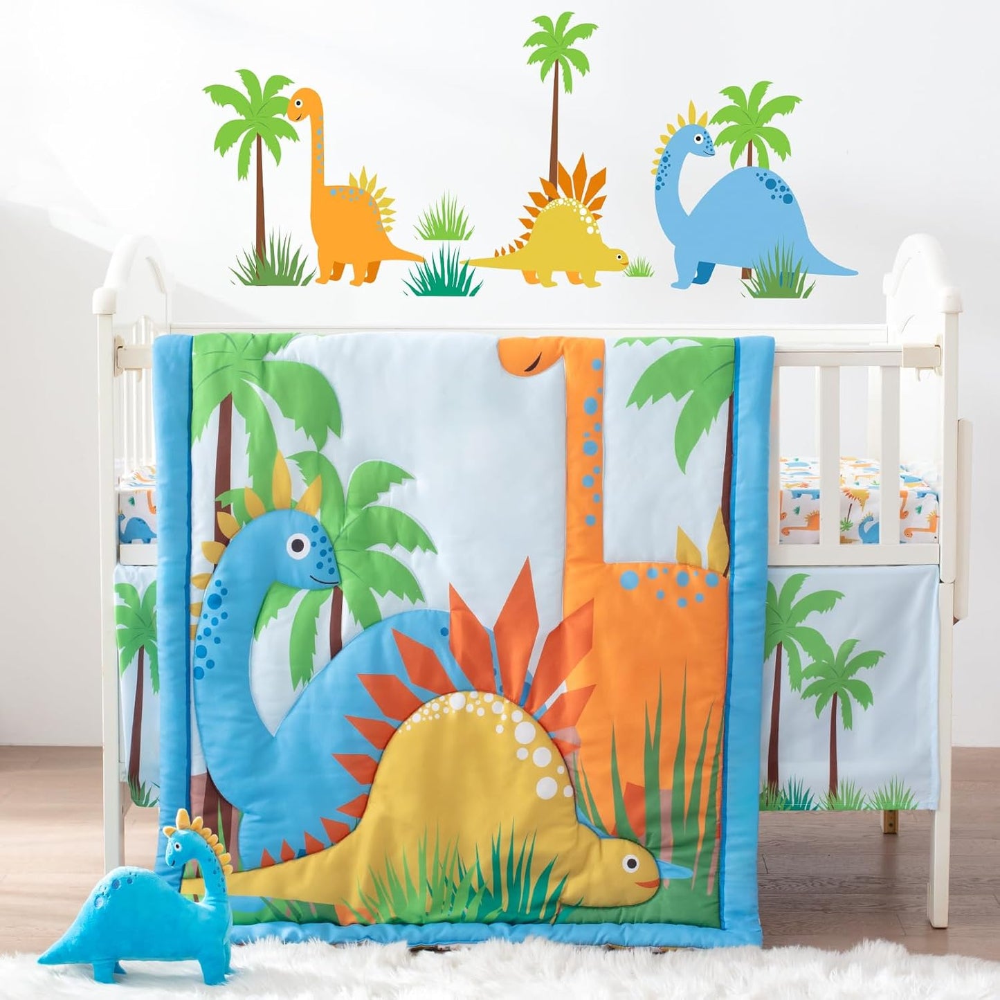 Bertte 4 Piece Crib Bedding Set for Boys Girls with Plush Toy