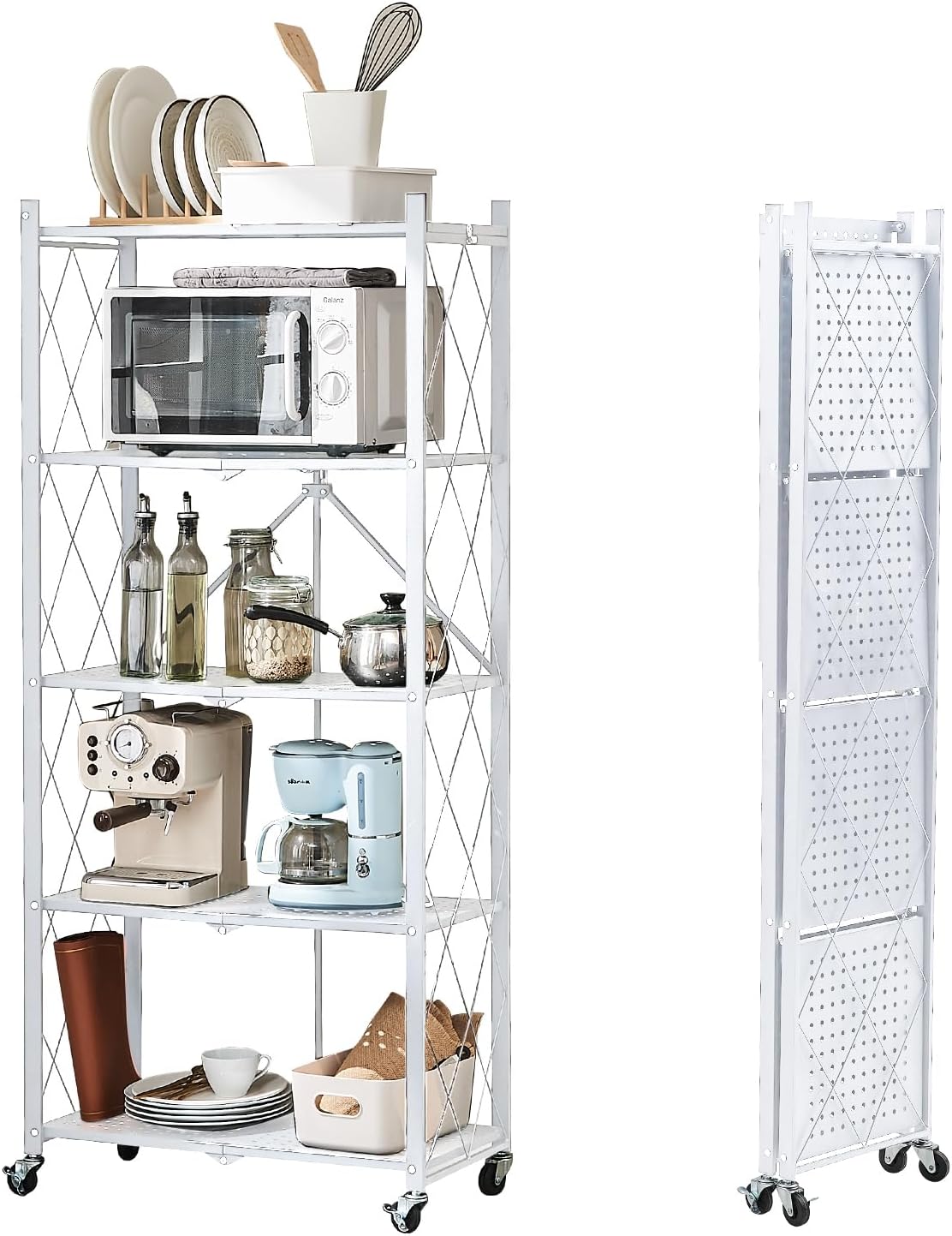 5-Tier Foldable Storage Shelves with Wheels for Easy Mobility