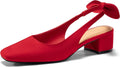 Coutgo Womens Chunky Low Heels Bow Slingback Pumps - Versatile Dress