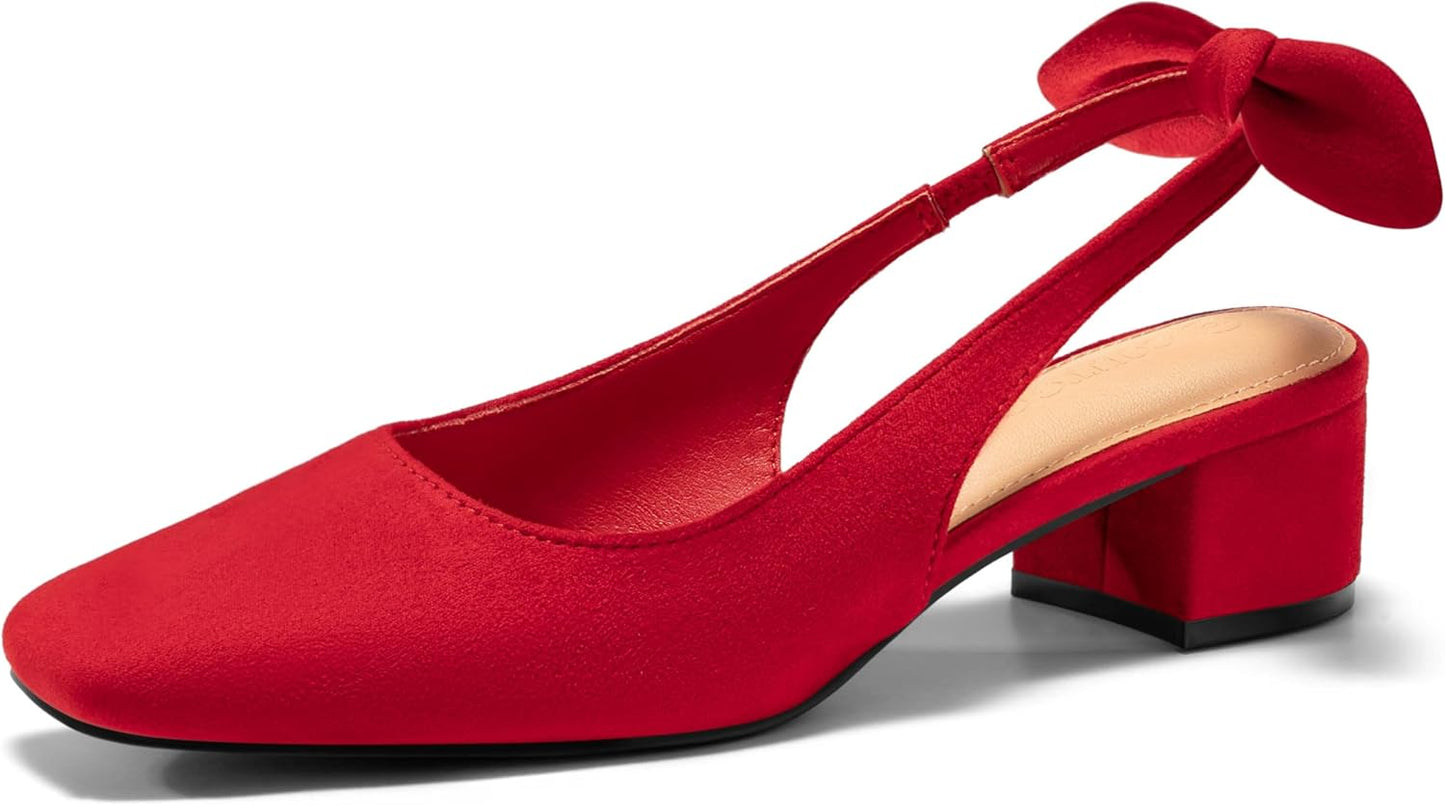 Coutgo Womens Chunky Low Heels Bow Slingback Pumps for Elegance