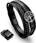 Mens Leather Bracelet Tree of Life Tiger Eye Beads - Stylish Genuine