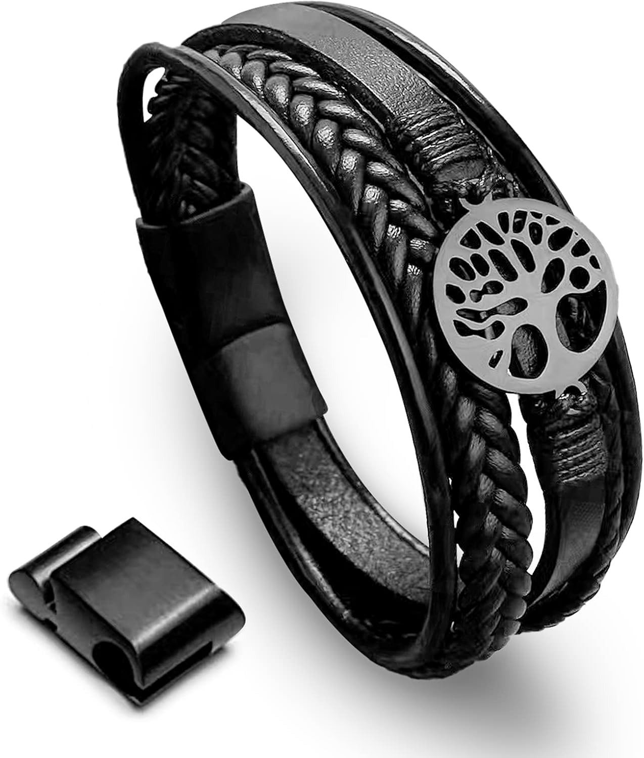 KAIYIDAN Tiger Eye Tree Of Life Leather Bracelet