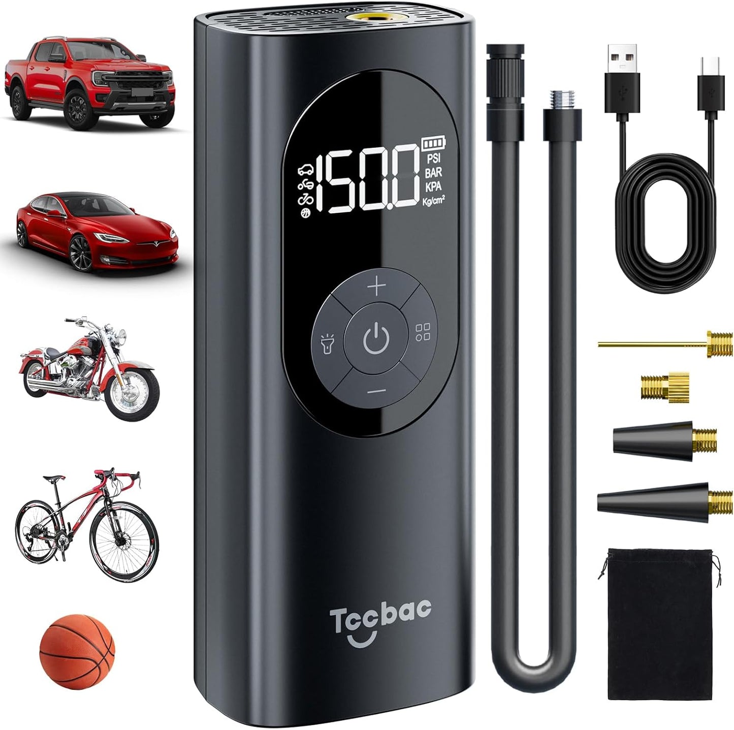 Portable Tire Inflator 2X Faster Pumping + LED Light - Tccbac