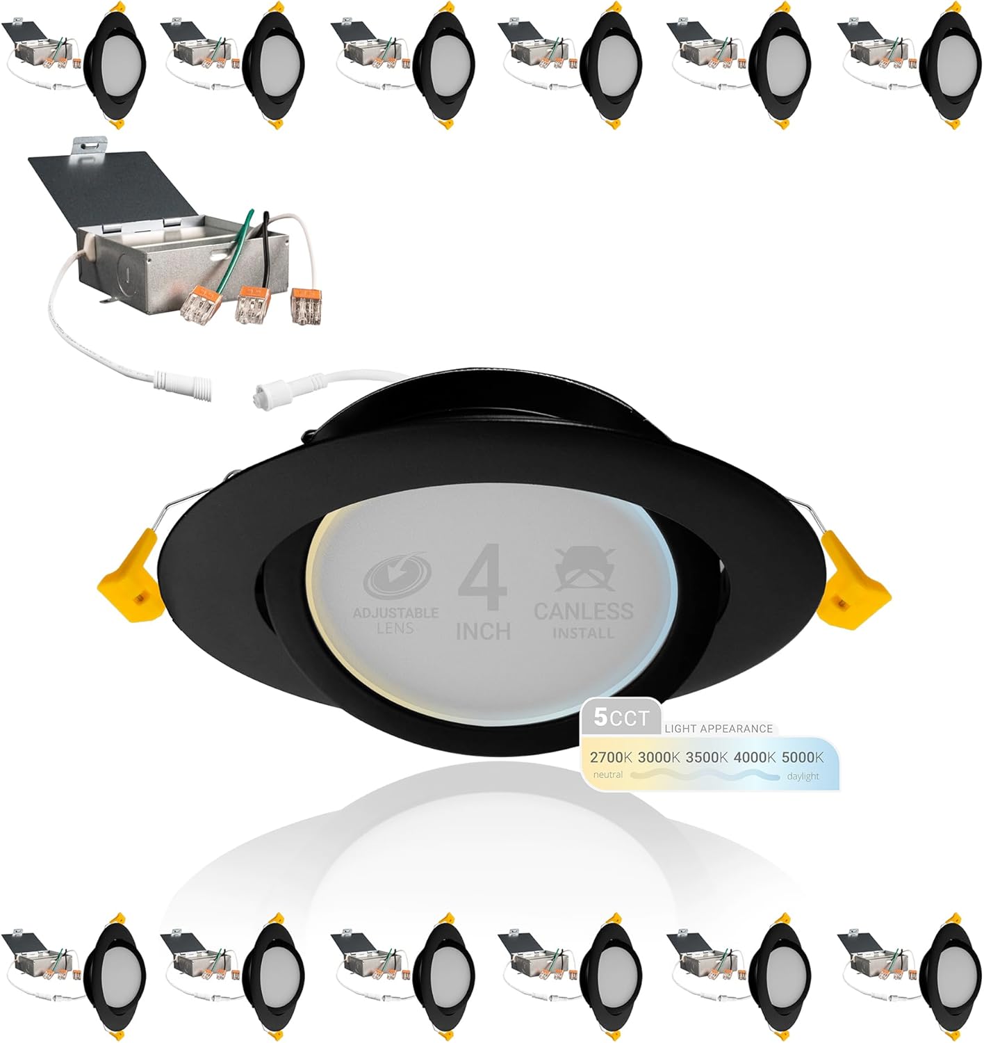NuWatt 12 Pack 4 Inch Black Gimbal LED Recessed Lighting
