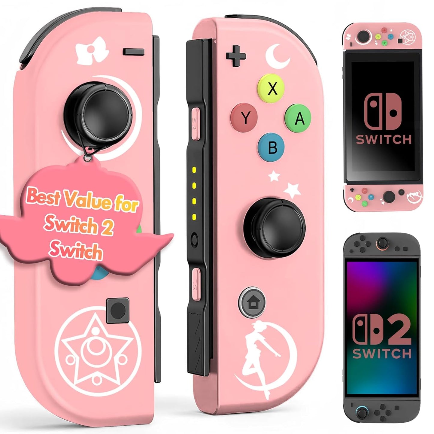 Upgraded Wireless Remote for Switch 2, OLED, Lite - Pink 2 Pack