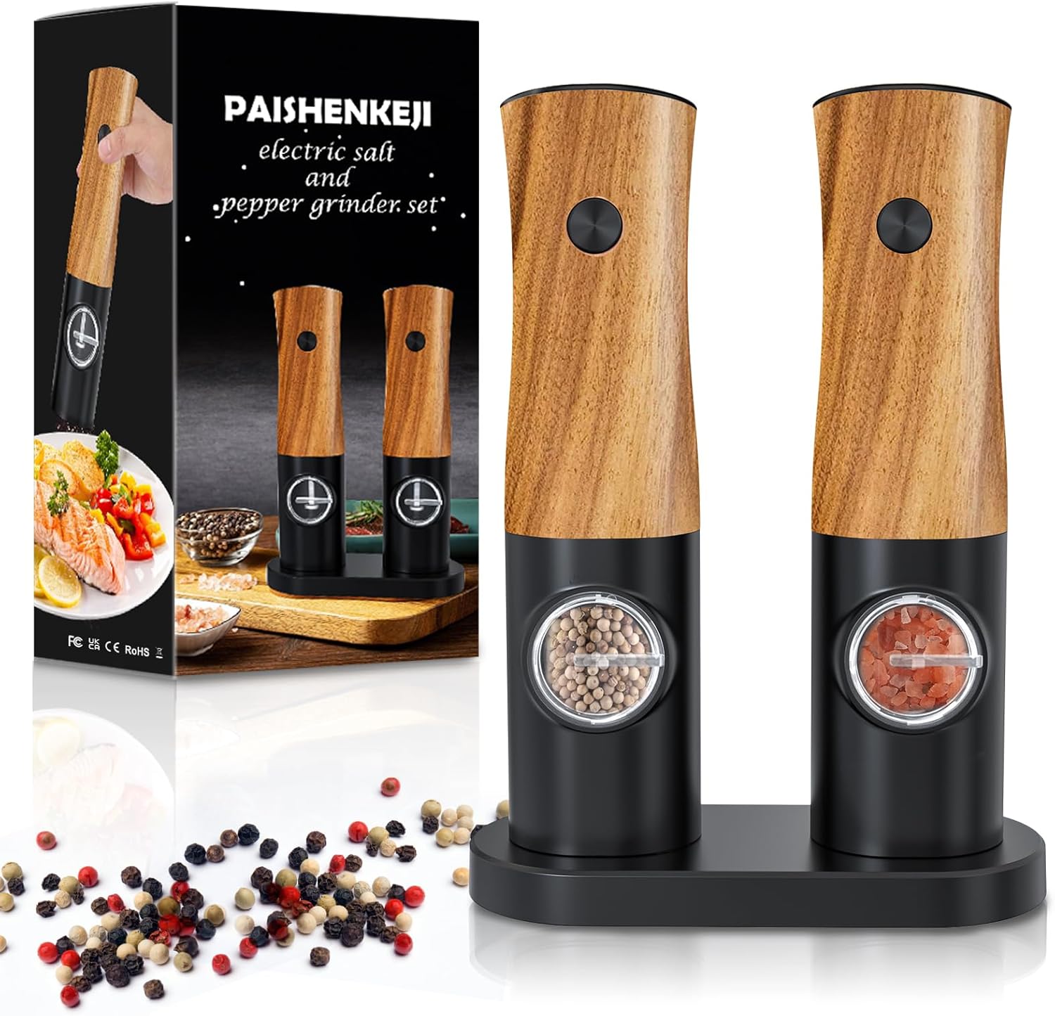 Electric Salt and Pepper Grinder Set with Adjustable Levels