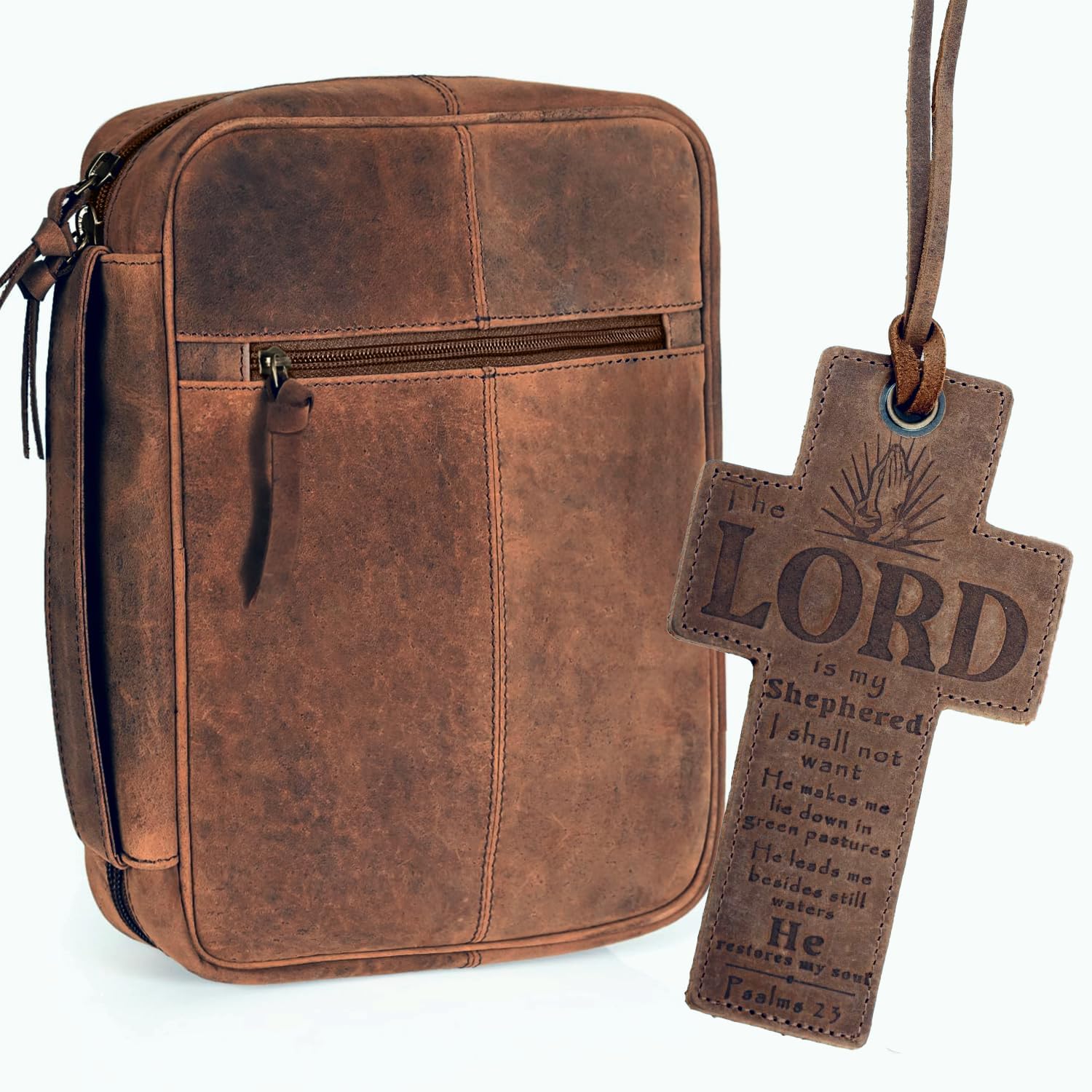 ELIZO Leather Bible Cover for Men and Women - Large Grizzly