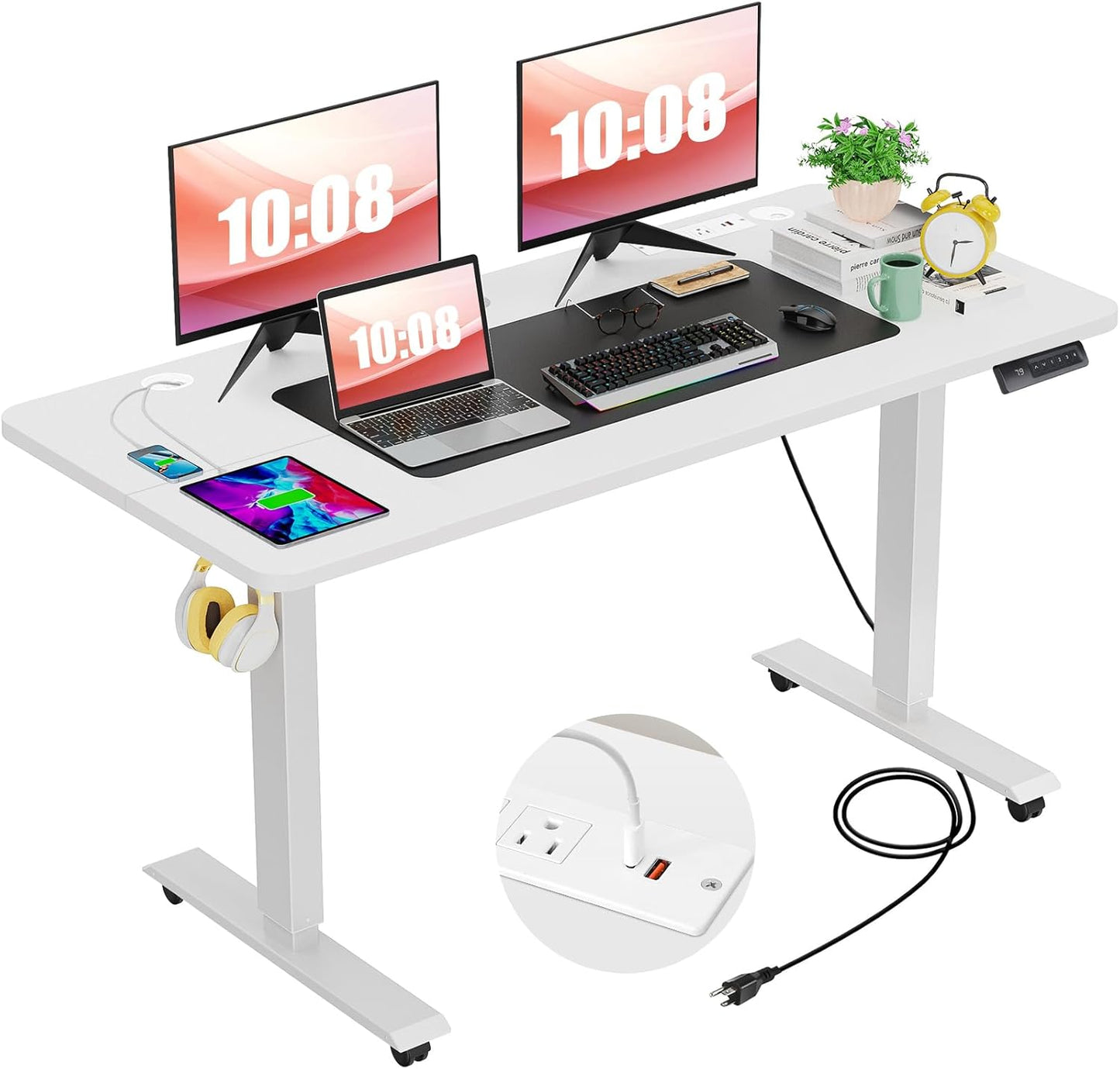 Electric Adjustable Height Standing Desk with Charging Station