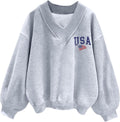 V Neck Oversized Sweatshirt for Women - Casual USA Print Pullover