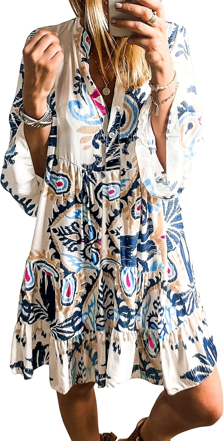 Bohemian Tribal Print Summer Dress for Women - Flowy Mini Style
