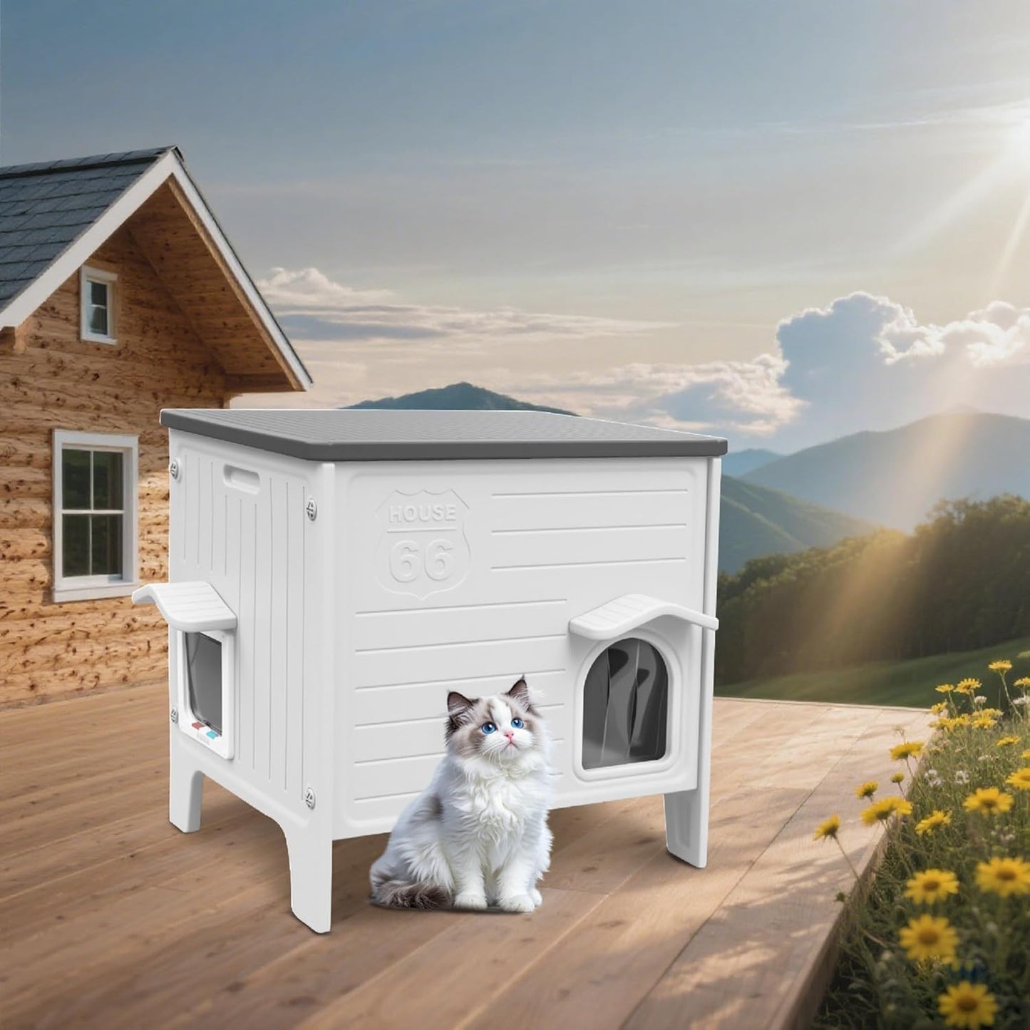 HiCaptain Insulated Cat House for Feral Cats - Weatherproof Design